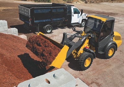 Optional ride control cuts material spillage and provides smoother rides over rough terrain. Photo: John Deere