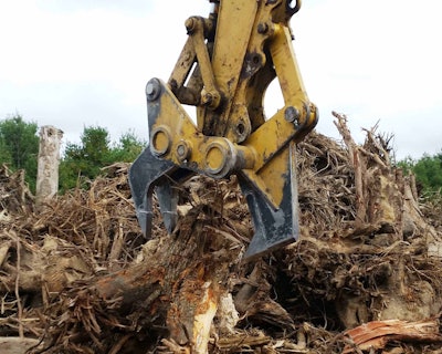 Jerry’s Lawn and Tree invested in a Ransome stump harvester to process tree stumps of up to 35 inches in diameter while clearing out building lots in southern Delaware.