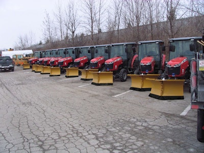 A six-way blade allows operators to move the wings out to create a scoop, which is ideal for cleaning up areas around stoplights, then switch back to an angle or v-blade for clearing sidewalks. Photo: HLA