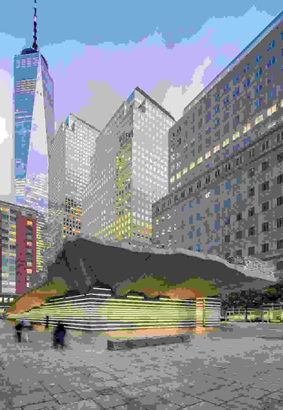 The architects found a mineral surfacing system approved by Kemper that matched the finish of the concrete slab and incorporated it into the membrane. It completely hides the waterproofing, maintaining visual consistency with the original slab. Photo: Edward Menashy