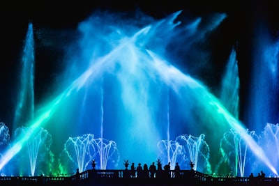 A popular crowd-pleasing event is the illuminated fountain performances held at the Main Fountain Garden. Photo: Longwood Gardens