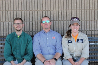 Pictured, from left to right, are Alex Hedgepath, the university’s first arborist; Justin Sutton, superintendent of Facilities Management Landscape Services; and Brittany (Britt) Foster, greenhouse coordinator. Photo: Beth Hyatt