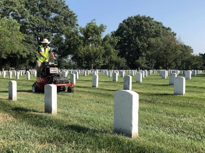 Crews aerated various lots in need at Arlington National Cemetery. Photo: Jill Odom