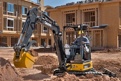Zero tail swing enables landscapers to work in tight spaces. Photo: John Deere
