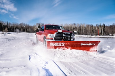 Straight blades are ideal for clearing large, open lots. Photo: Boss Snowplow