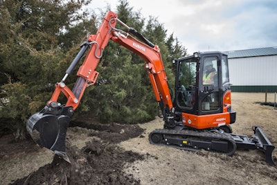 The Kubota KX033-4 features a digging depth of 12 feet, 2 inches and a digging reach of 18 feet, 3 inches. Photo: Kubota