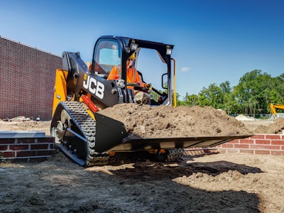 The 210T and 215T are the small-platform models of JCB compact track loaders. The 210T is a radial-lift machine and the 215T a vertical-lift. Both feature 74-horsepower JCB by Kohler engines. Photo: JCB