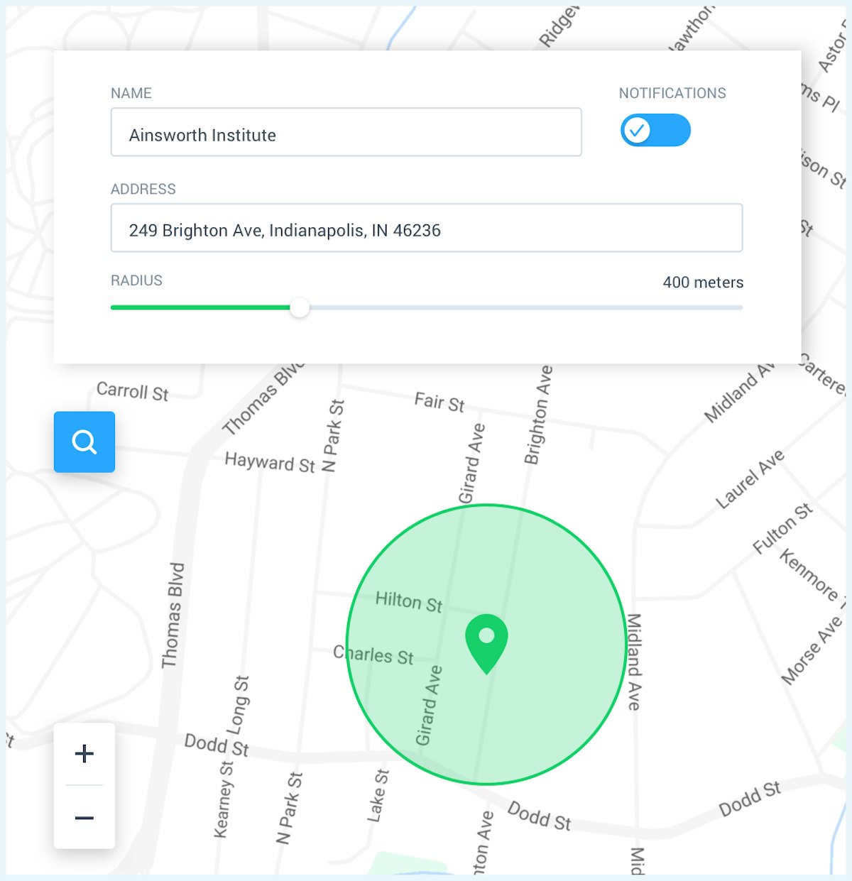 Geofence radius top automower