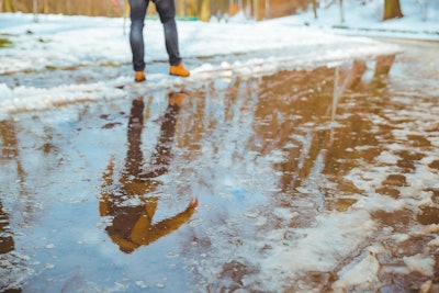Person walking along icy road