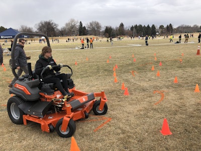 Students had to navigate a course of cones to show their mower skills during landscape maintenance operations event. Photo: Jill Odom