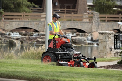 Comfort on stand-on mowers have been improved with better weight distribution. Photo: Kubota