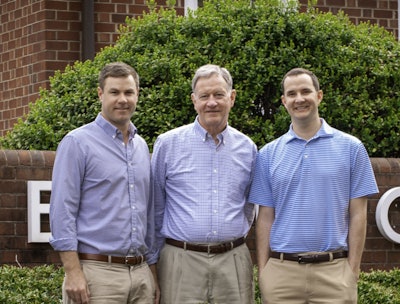 Photo: From left, Preston Steele, VP and thin products manager; Fletcher Steele, president; and Walt Steele, VP and COO; who lead Pine Hall Brick Company, founded 97 years ago.