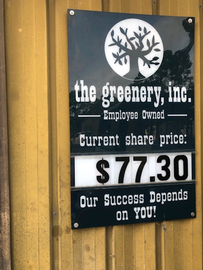The Greenery’s current share price as of July 9, 2019. Photo: Jill Odom/Total Landscape Care