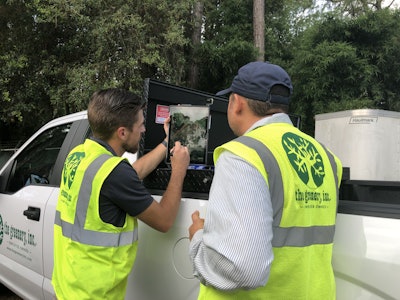 Surface Pros allow employees to highlight areas on a property that need chemical treatment. Photo: Jill Odom/Total Landscape Care