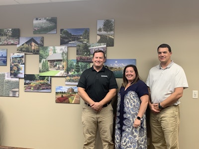 Pictured are, from left to right, Andrew Bice, VP, landscape operations; Taylor Elders, floriculture division manager; and Bryan Word, president. Photo: Beth Hyatt/Total Landscape Care