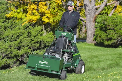 XT8 aerator with 30-inch drop seeder attachment. Photo: Turfco