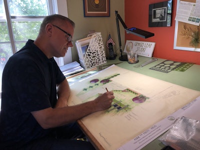 The first design presented to clients is hand drawn. Photo: Jill Odom/Total Landscape Care