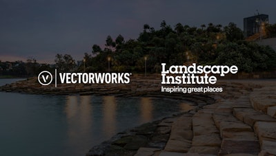 landscape institute and vectorworks logos with landscape in background