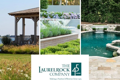 landscaped lawns with flowering plants and water features from the laurelrock company celebrating 45 years