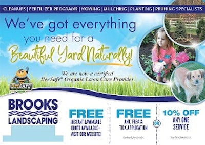 Brooks landscaping ad including free services and discounts