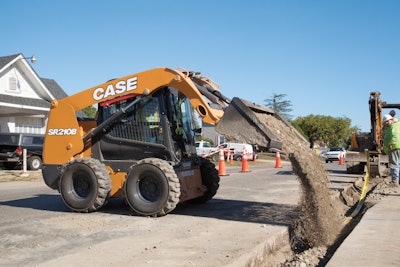 CASE SR210B Skid Steer Loader filling trench