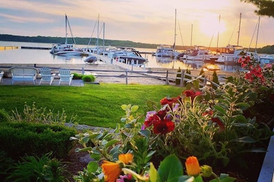 annuals on lawn near boating dock area