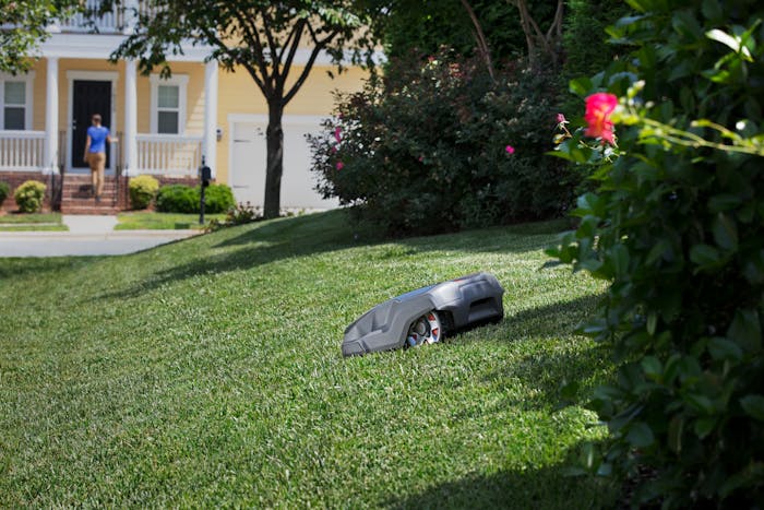 autonomous mower in yard