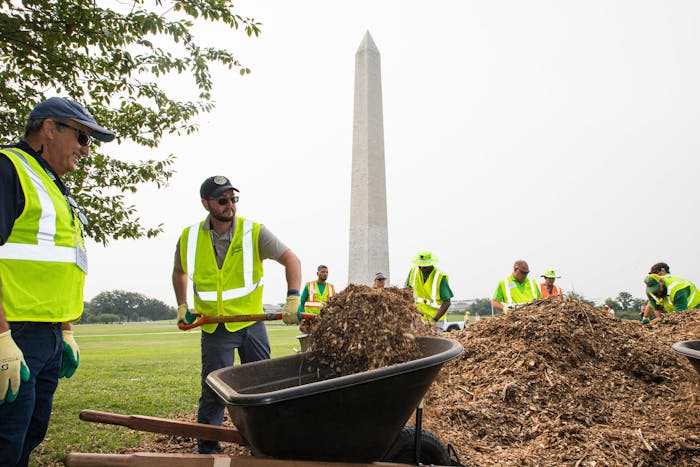 NALP members spreading mulch at the National Mall
