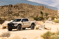 2022 Ram TRX Sandblast Edition parked on dirt rocky terrain
