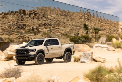 2022 Ram TRX Sandblast Edition parked on dirt rocky terrain