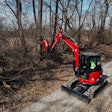 Fecon FMX28 Bull Hog Mulcher attachment on a compact excavator