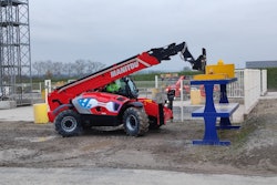 Manitou hydrogen telehandler prototype with fork attachment