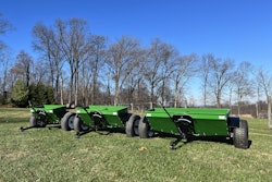 Three Earth & Turf drop spreaders