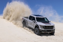 A stock 2023 Ford F-150 Raptor R in avalanche gray.