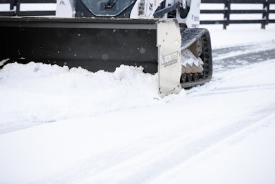 Front attach snow pusher