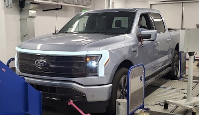 silver Ford F-150 Lightning in factory