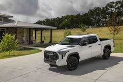 white 2023 Toyota Tundra TRD Pro Super parked on home driveway