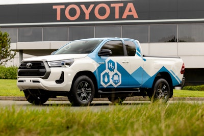 New hydrogen-powered Toyota Hilux at the company’s Burnaston factory, Derbyshire.