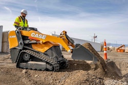 Case TL100 compact utility loader dumping dirt