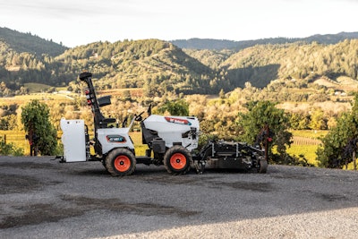 The battery-powered AT450X combines Bobcat’s articulating tractor with Agtonomy’s software and embedded-computing technology to support emissions-free and autonomous operation of time-intensive tasks.