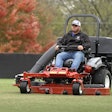 Eric Varner of Varner's Lawn Service mowing one of the many sports fields his company is contracted to maintain.