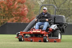 Eric Varner of Varner's Lawn Service mowing one of the many sports fields his company is contracted to maintain.
