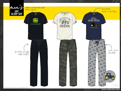 drawings previewing preview of Fall/Holiday 2025 John Deere branded Sleep and Lounge collection