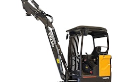 Volvo EC18 Straight boom electric mini excavator white background