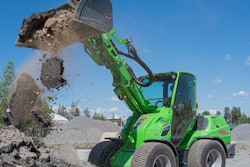 Avant Tecno's 855i, with a dump height of 11 feet 5.8 inches and a lift capacity of 4,190 pounds, is among the new small articulated loaders entering the U.S. market.