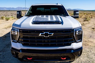 A glimpse of the Stars & Steel Collection design Chevy is planning for the 2026 Silverado HD.