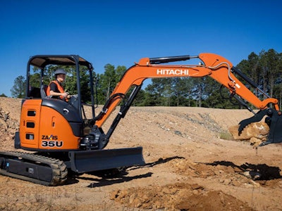 Hitachi’s top-selling mini excavator is the ZX35U-5, which runs on a 23.7-horsepower diesel engine, has a dig depth of 10 to 11 feet and a dig reach of 16-foot-8 to 17-foot-9.