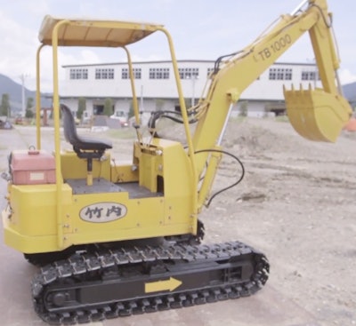 Takeuchi claims it produced the world's first 360-degree slew compact excavator in 1971, the TB1000, shown above. The compact excavator, however, didn't catch on in the U.S. until 20 or so years later, despite American manufacturer P&H's S-20 Stik-Clam, which came out in 1965.