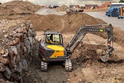 Volvo's new 9-metric-ton ECR90 mini excavator shows off its short tail swing.
