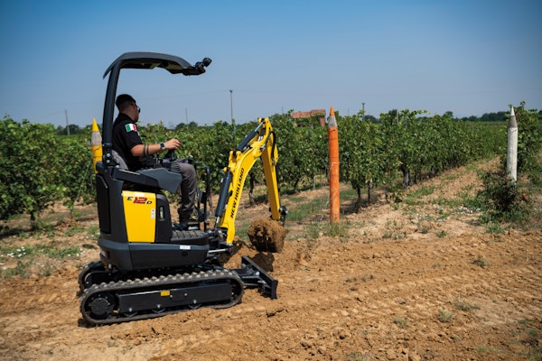 New Holland's smallest excavator is the new E12D at 2,932 pounds and 11.8 horsepower.